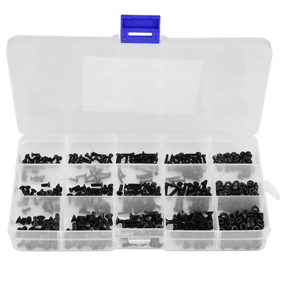 

480Pcs/set M2 M2.5 M3 Hex Countersunk Screw Black Carbon Steel Flat Head Hex Countersunk screw tornillos para madera
