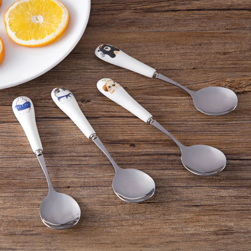 Baby Cartoon Cute Spoon Children Feeding Dinnerware Rabbit Infant Handle Training Utensils Bear Stainless Steel Spoons T0714 (10)