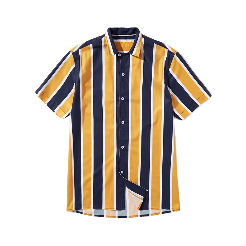 ROMWE рубашка с цветными блоками для мужчин модная летняя мужская полосатая рубашка с коротким рукавом и отложным воротником на пуговицах