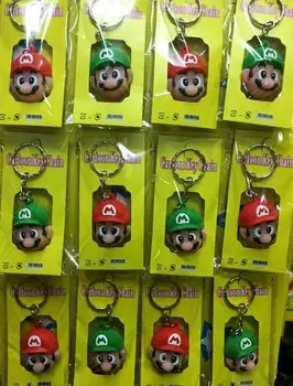 

Free Shipping 1set 12 pcs cartoon popular Super Mario head mixed 3D Key Chains Bag Pendant Gifts Party Favors