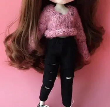 1/6 blyth кукольная одежда Pullip модные кукольные аксессуары свитер+ джинсы с дырками костюм 30 см bjd blyth кукольная одежда для Барби - Цвет: Розовый