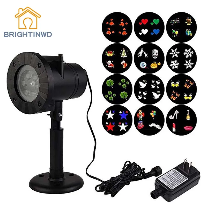 

BRIGHTINWD LED Outdoor Waterproof Christmas Snowflake Projection Stage Effect Light 12 Card Snowflake Projection Atmosphere Lamp