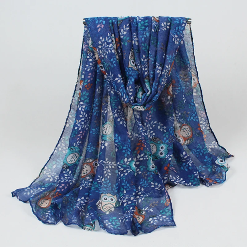 

2019 fall fashion women scarves animal printed owl scarf cute scarf owl with branch voile long shawl BLS011