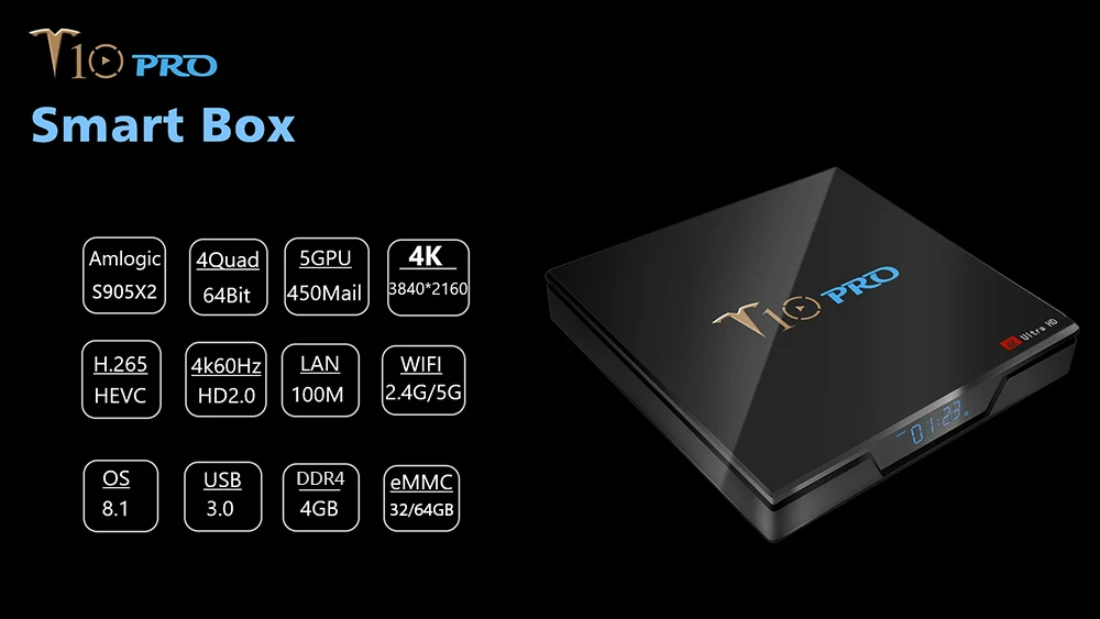 T10 Pro tv Box Amlogic S905X2 2,4G + 5G WiFi BT4.1 Android 8,1 4 ГБ 32 ГБ 64 Гб USB3.0 4K VP9 Smart tv Box
