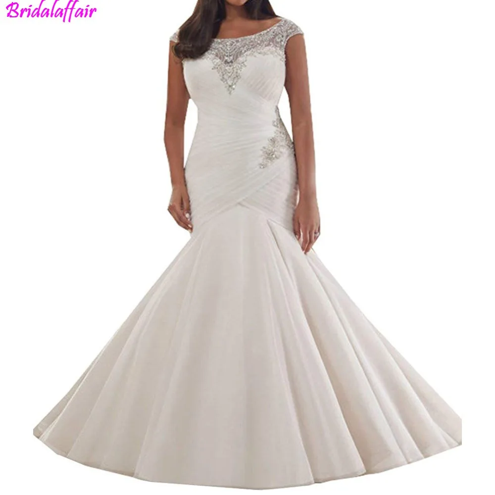 

luxury Bridal Gown Crystal Beaded wedding dress 2019 Embroidery and Soft Net Pleat Plus Size Mermaid Wedding Dress