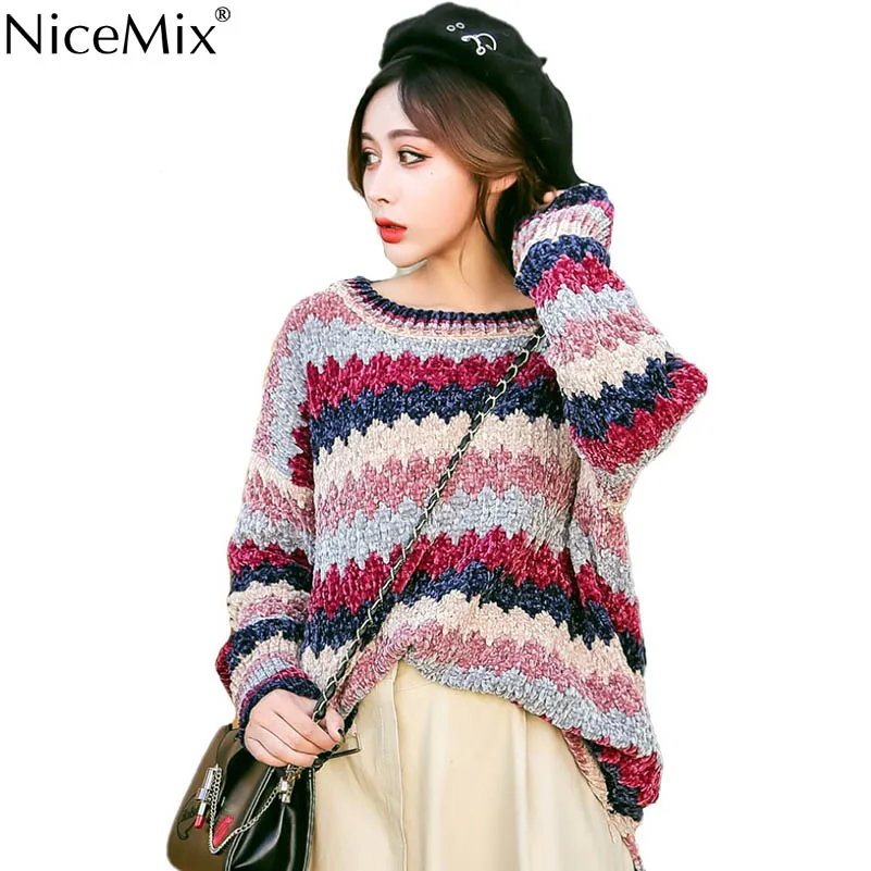

NiceMix Spring Casual Stripe Chenil Sweater Women Harajuku Pullovers Loose Jumpers Korean Streetwear Pull Hiver Femme 2019