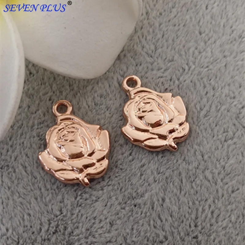 

High Quality 4 Pieces/Lot 14mm*19mm Diy Jewelry Making Flower Charm Rose Gold Rose Flower Charms