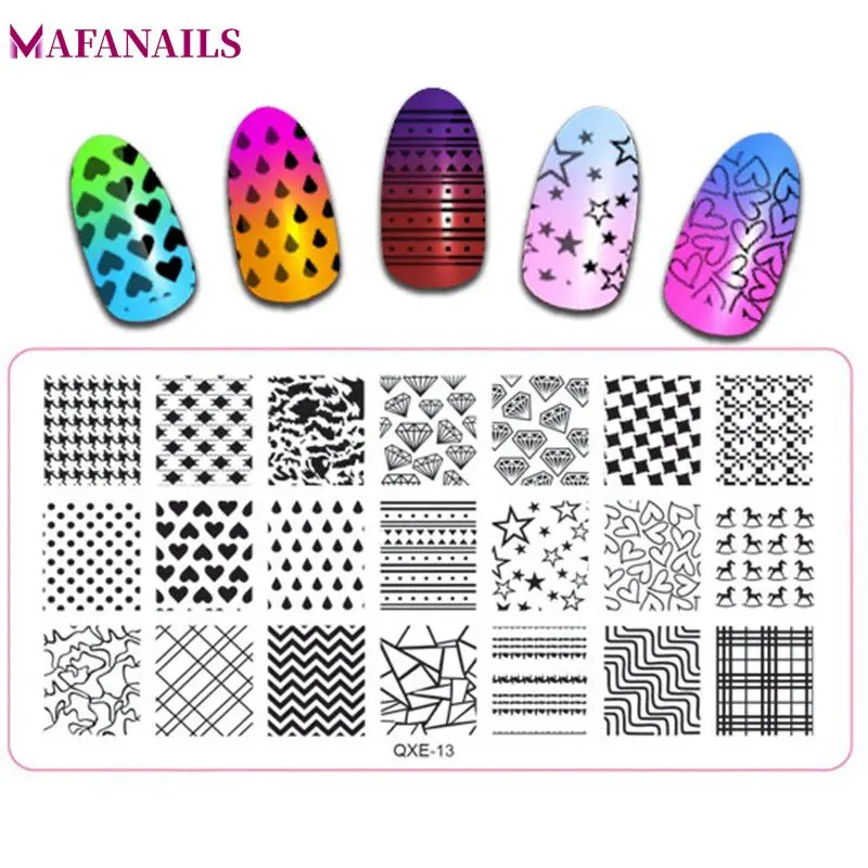 

1Pc Nail Art Stamping Plate Diamond Dot Heart Star Waterdrop Image Plate Nail Stamping Template For Polish Stamping QXE-6*12 cm