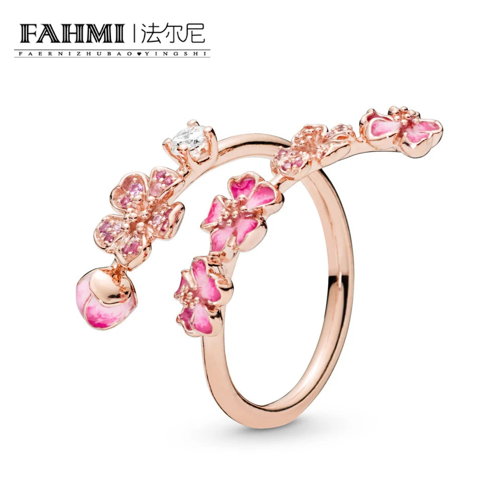 

FAHMI 100% 925 Sterling Silver New Spring 188088NCCMX Long Peach Series ROSE Ring Original High Quality Women's Jewelry