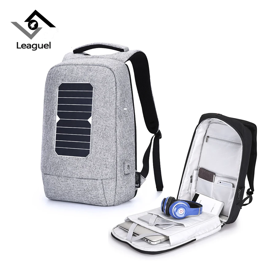 

Leaguel new Solar Charging men Backpacks Convenience Laptop Backpack Anti-theft Waterproof travel bag Teenager School Bag