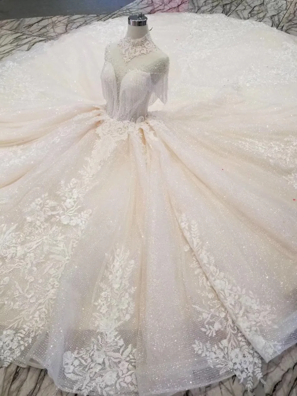 luxury glitter lace crystals tassels wedding dresses