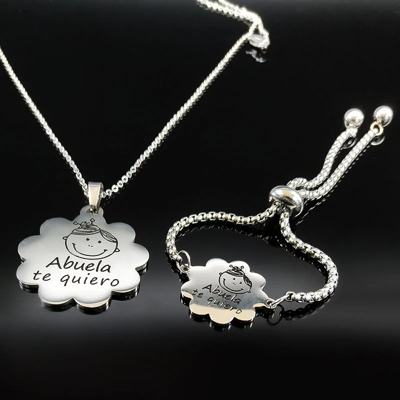 2018 Abuela pulsera de cadena de acero inoxidable collar mujer joyería Color plata joyería juego de joyeria de acero 178634