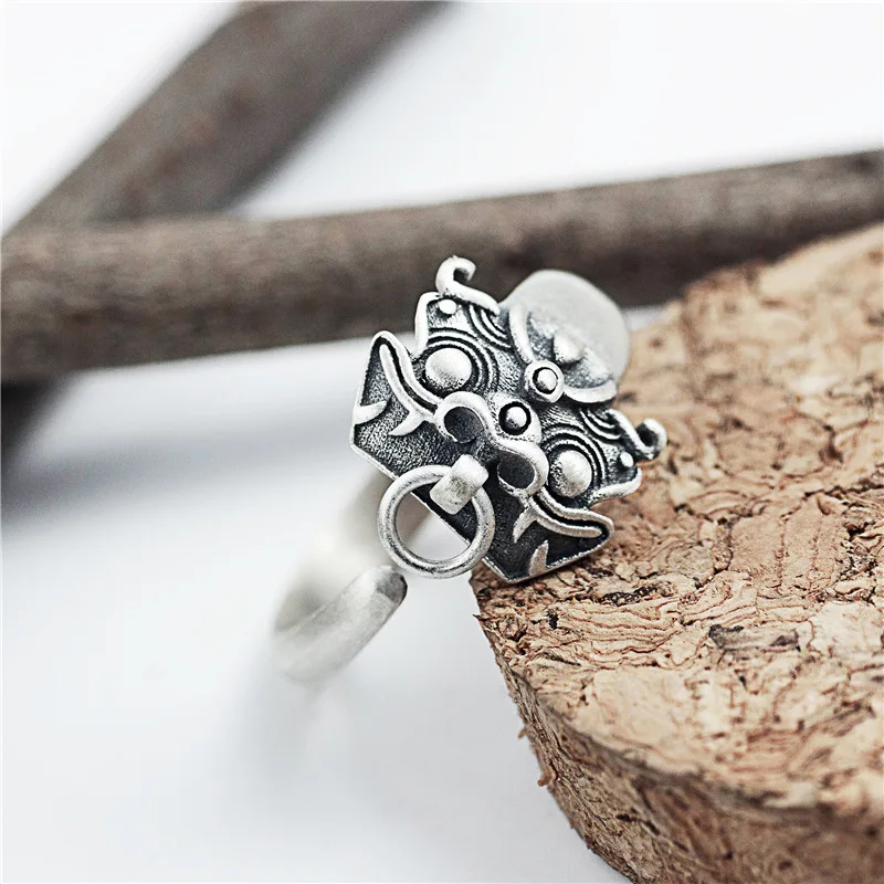 lion open ring 100% Sterling 925 silver Jewelry Vintage Adjustable rings for women girl gift free size ring resize silver ring