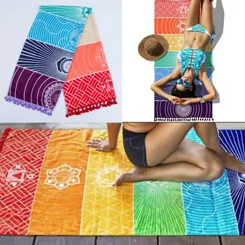 

Women Summer Rainbow Beach Blouse Blanket Tassel Wall Hanging Stripe Towel
