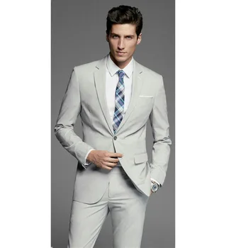 

Slim light gray men's suits business suits groom tuxedo custom lapel business casual suits (jacket + pants)
