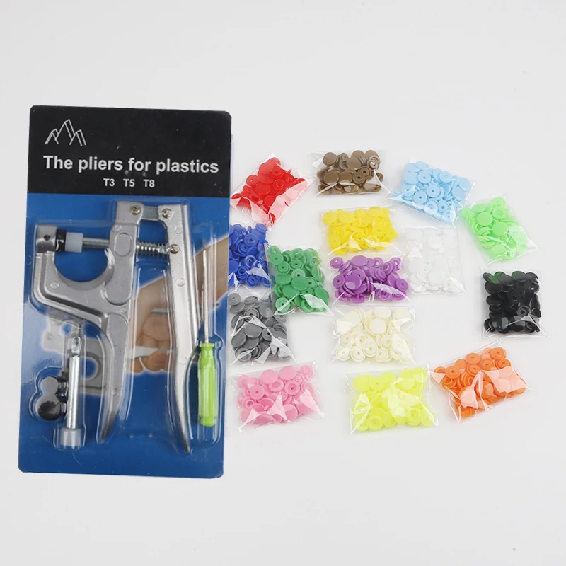 

KAM Button+150 sets T5 U Shape Fastener Snap Pliers Plastic Resin Press Stud Cloth Button U Shape Press Machine Sewing Tools