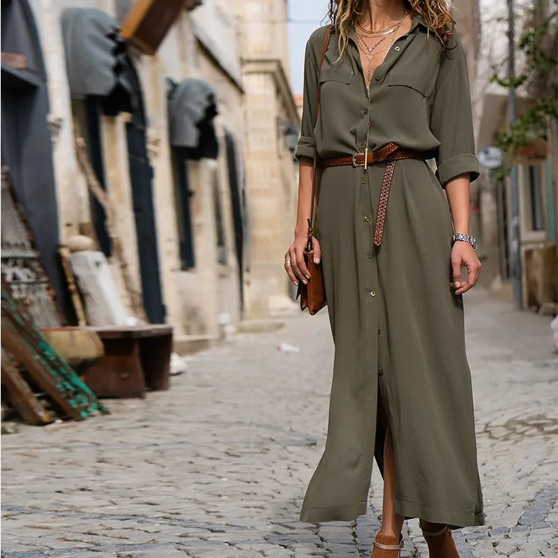 

Fannic New Fashion Women Casual Long Dress Women Autumn Winter Long Sleeve Button Shirt Maxi Dresses Ladies Vestido