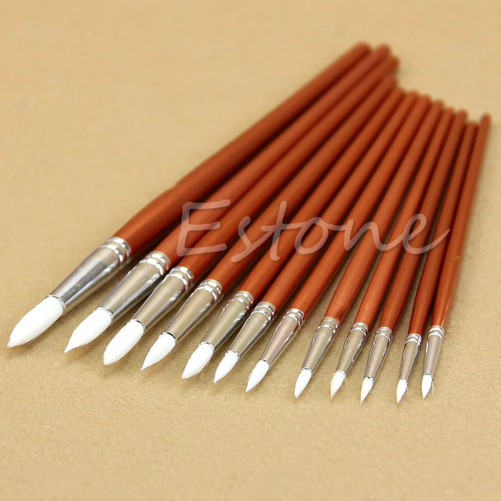 

12pc Fine Red Pearl Wooden Artists Oil Paint Acrylic Watercolor Painting Brushes W15