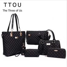 Enrejado de Diamante de la manera de Las Mujeres Marcas Oxford Bolsas Hombro de Las Mujeres Señoras Del Bolso Del Totalizador + Bolso Crossbody + Carpeta + Bolso 6 Sets