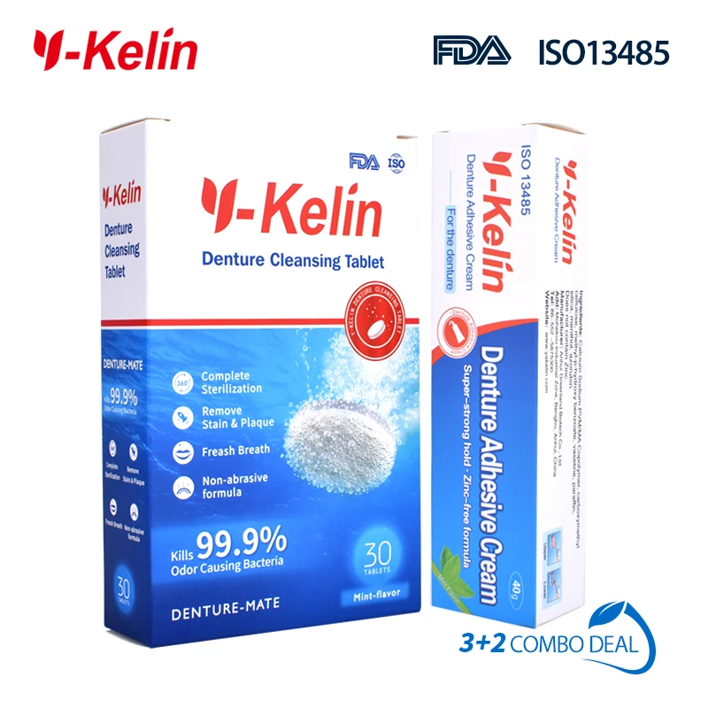 Denture Cleansing Tablets 90 Tab + Y Kelin Denture Adhesive Cream 80g