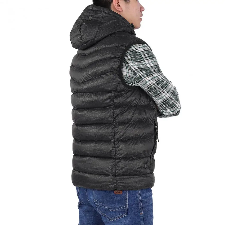 Men USB Powered Heating Vest Warm Keeping Cotton Smart Heated Sleeveless Jacket Winter Hiking Warm Vest with Detachable Hat