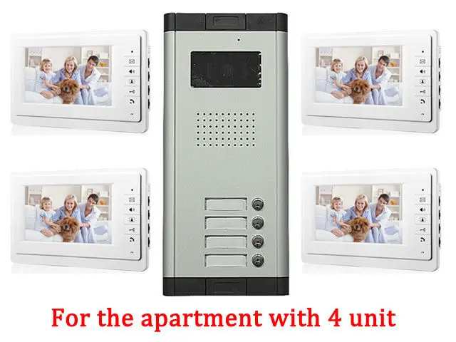 

Apartment 4 Unit Intercom Entry System Wired Video Door Phone Audio Visual IR Camera doorphone monitor Speakerphone intercom