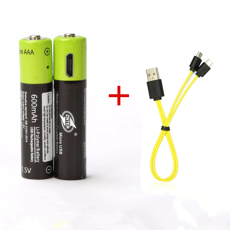 

2PCS ZNTER 1.5V AAA rechargeable battery 600mAh USB rechargeable lithium polymer battery + Micro USB cable fast charging