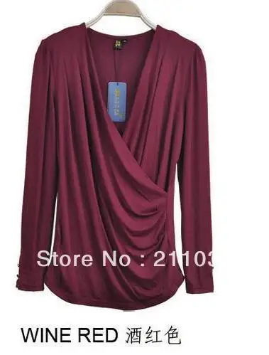 Женская Весенняя тонкая футболка с v образным вырезом и длинным рукавом больших