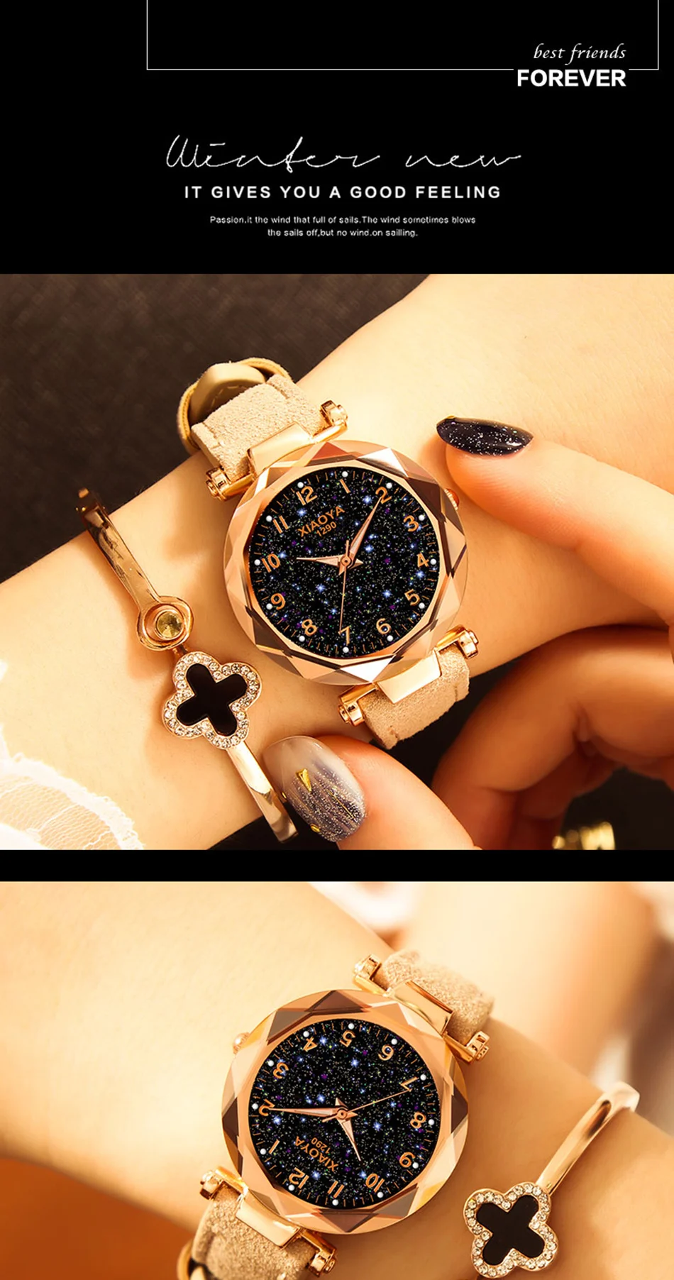 Звездное небо женские часы Роскошные элегантные светящиеся повседневные кожаные часы женские модные розовое золото водонепроницаемые кварцевые часы для женщин