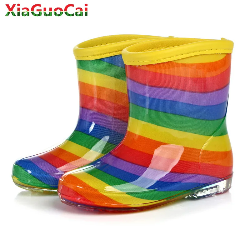 

2019 Kids Rain Boots Girls Boys Baby Children Rainbow Soft Rainboots Children Loverly Waterproof Non-slip Fashion Water Shoes