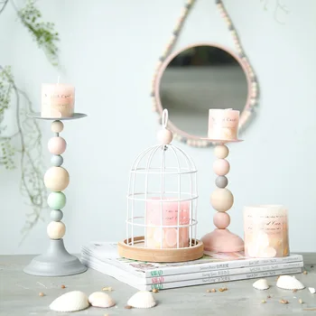 

European Home Decoration Sandalwood Pink Beads Wedding Candlestick Decoration Wedding Room Living Room Bedroom Decorations