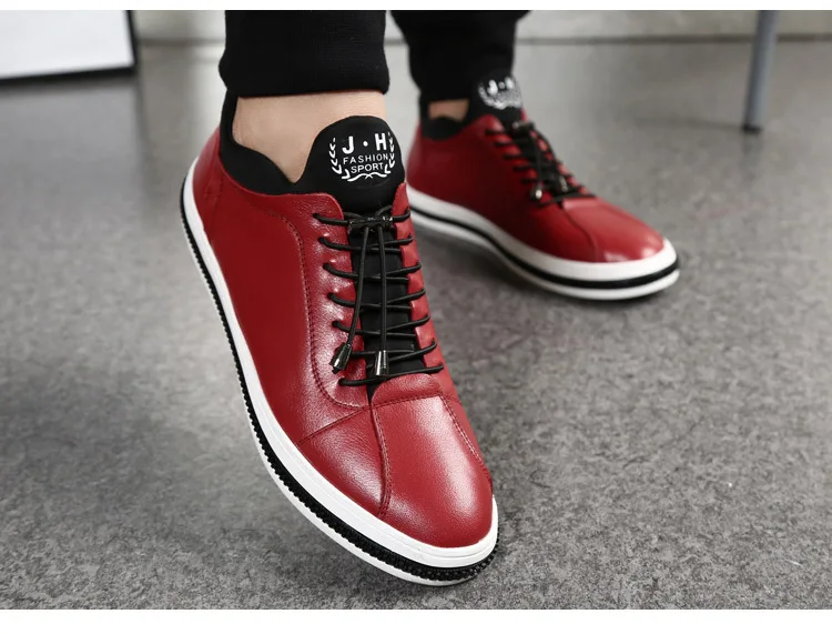 New fashion men genuine leather shoes cow leather shoes trend leisure men casual shoes lace up point toe thick bottom shoes