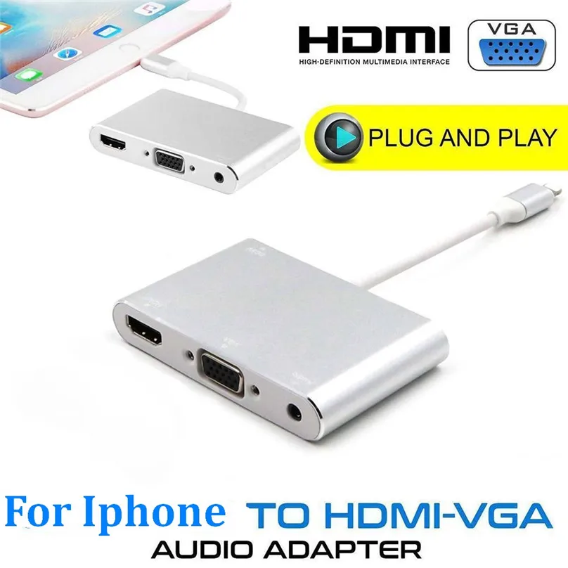 

High Quality HDTV OTG Cable For Lightning To HDMI VGA AV Audio Vidio Adapter 8 pin For iPhone X Xs Max XR For iPad Air Mini iPod