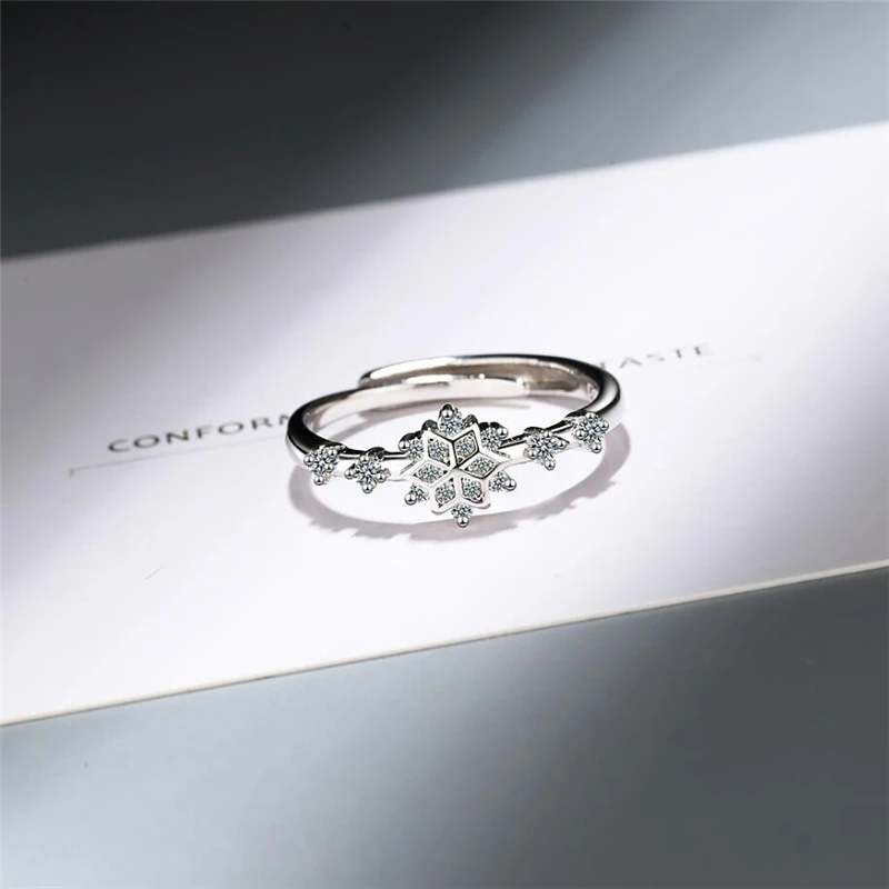 

Sole Memory Creative Zircon Snowflake Flower Fresh Cute Sweet 925 Sterling Silver Female Resizable Opening Rings SRI365