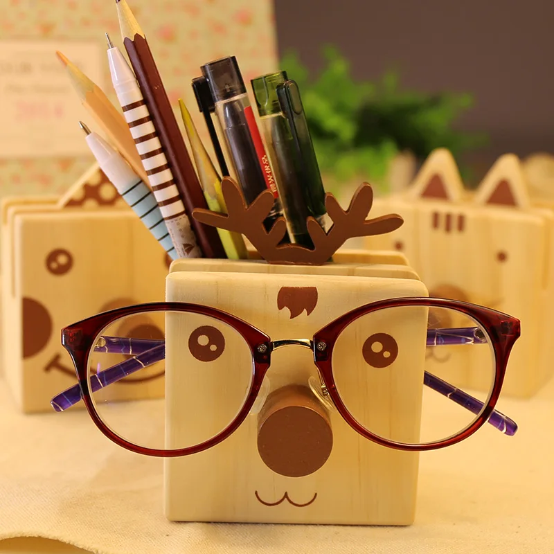 

1pc Multifunction Wooden Pen Holder Cute Creative Cartoon Frames Pen Holder Box Storage Box