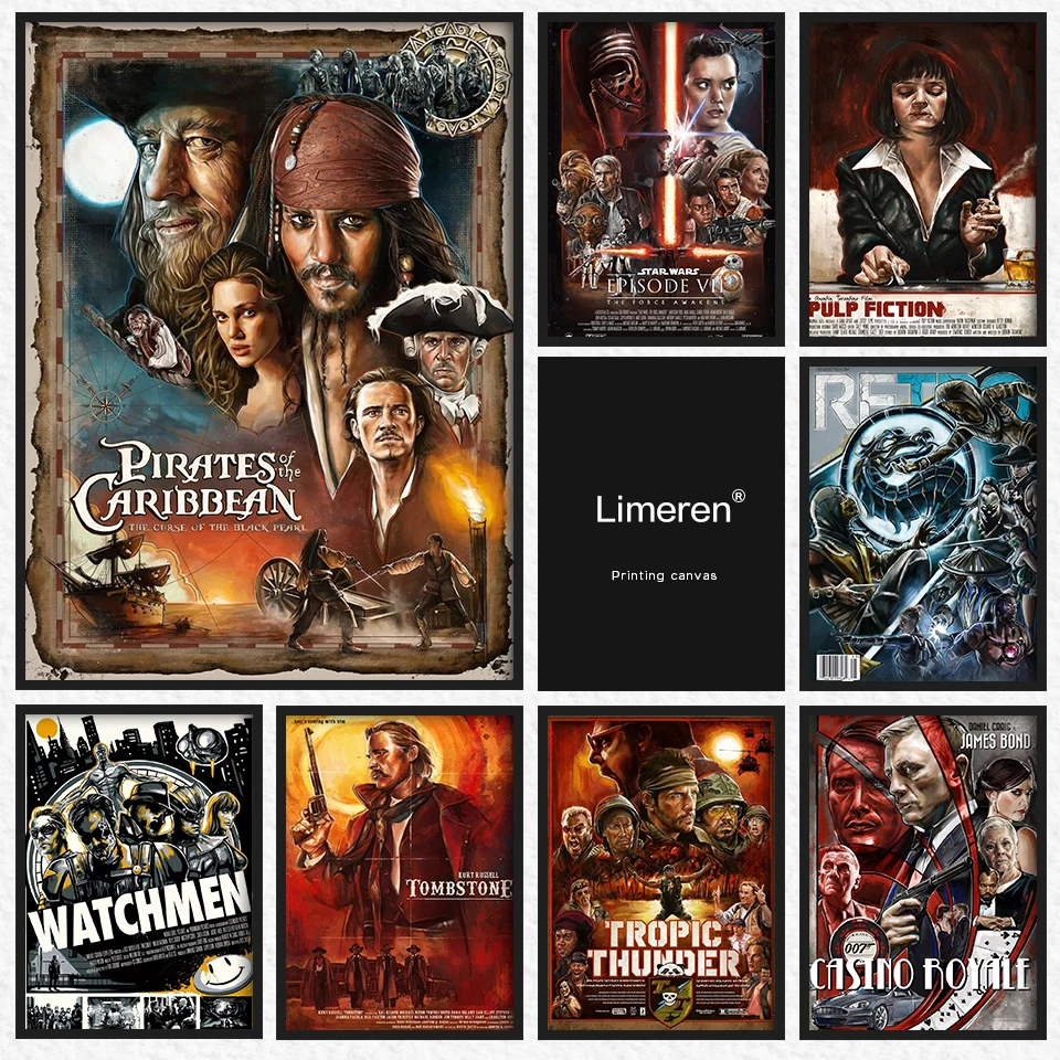 

Modern Movies Canvas Print Poster Pirates of the Caribbean Watchmen Tropic Thunder Wall Decor Pictures For Home Living Room