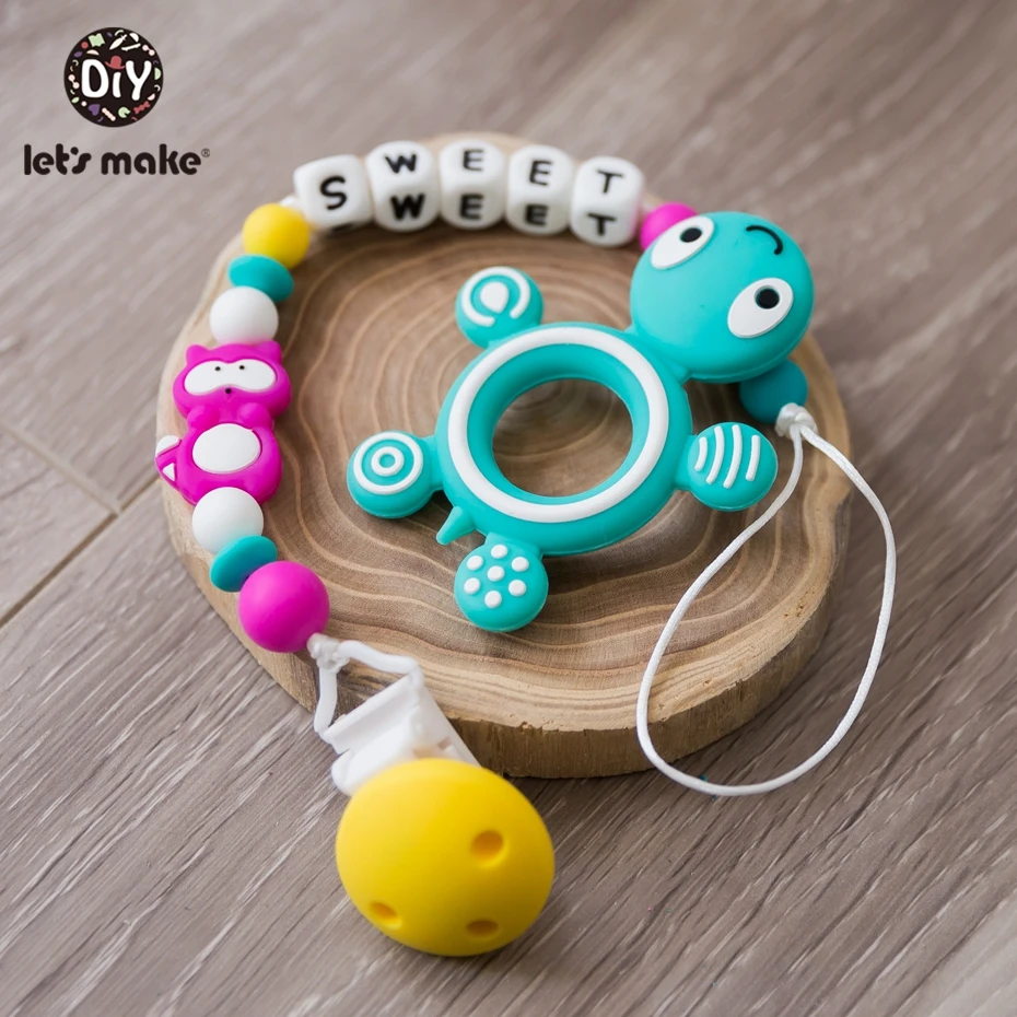 

Let's Make silicone alphabet beads customize name turtle silicone teether baby pacifier clip chain teething toys nipple holder
