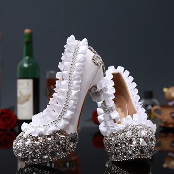 

Gorgeous Red Round Toe Flower Rhinestone Crystal Laies shoes High heells Bridal Wedding Dress Shoes Lady Party Dance Dress Shoes
