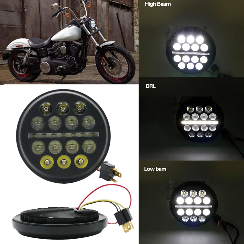 Black 5.75 inch 5-3//4 Round LED Headlight Replacement Daymaker Projector High Low Beam with DRL Halo Angel Eyes Working Lamp for Harley Davidson Motorcycle