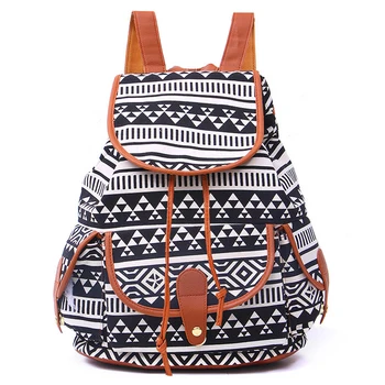 

50 pcs/ lot New Fashion Bohemian Mochila Women Printing Canvas Backpack For Teenager Collage Drawstring School Bag Rucksack