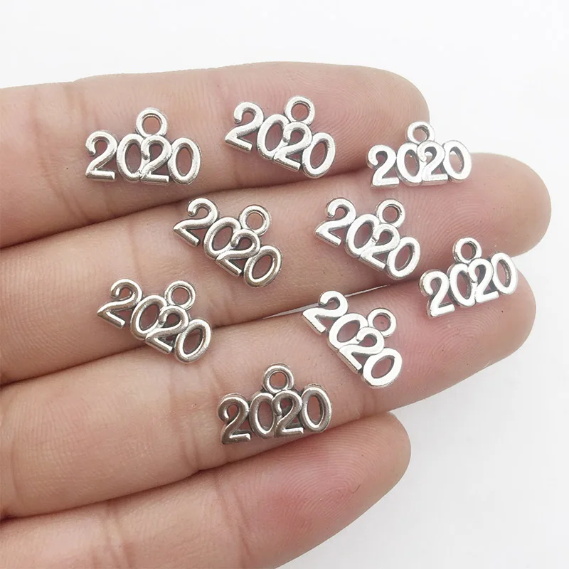 50pcs Year Number Charms 2020/2021/2022/2023 Tibetan Silver Charm Pendants Jewelry Accessories Diy Year Number Charms 13*10mm