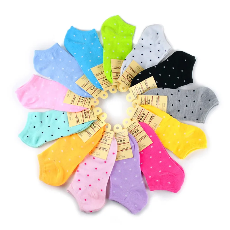 Носки женские короткие в горошек классические 9 карамельных цветов повседневные