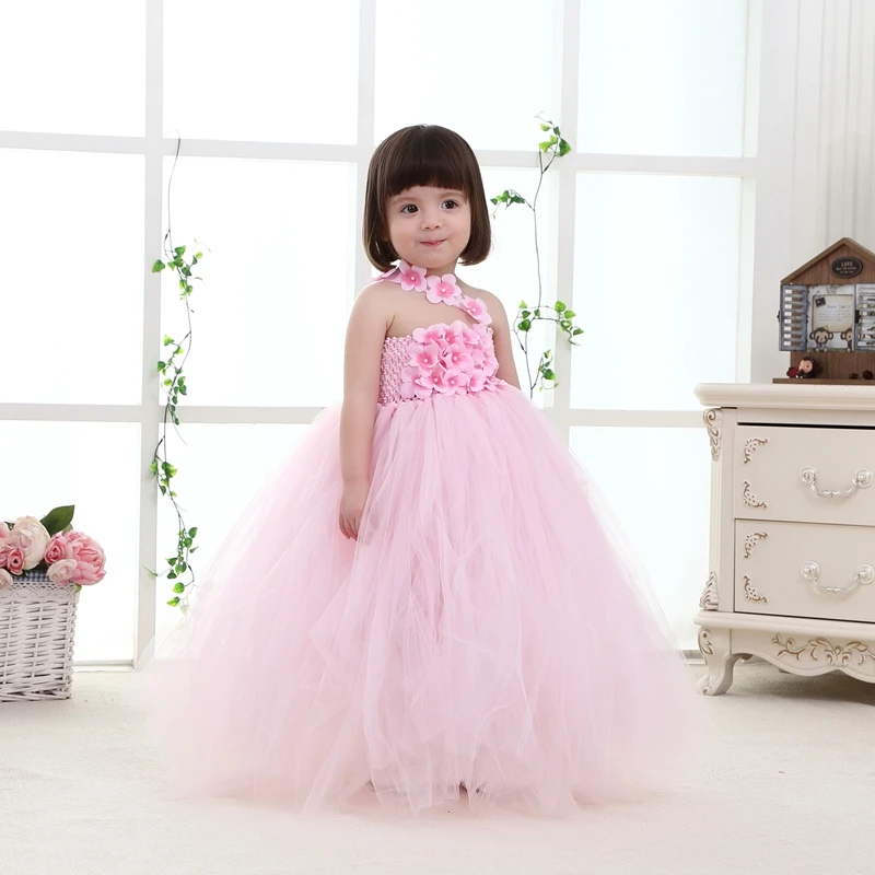 2017New High Quality Fashion Baby Pageant Dress Tutu Princess Pink Formal Infant Dresses For