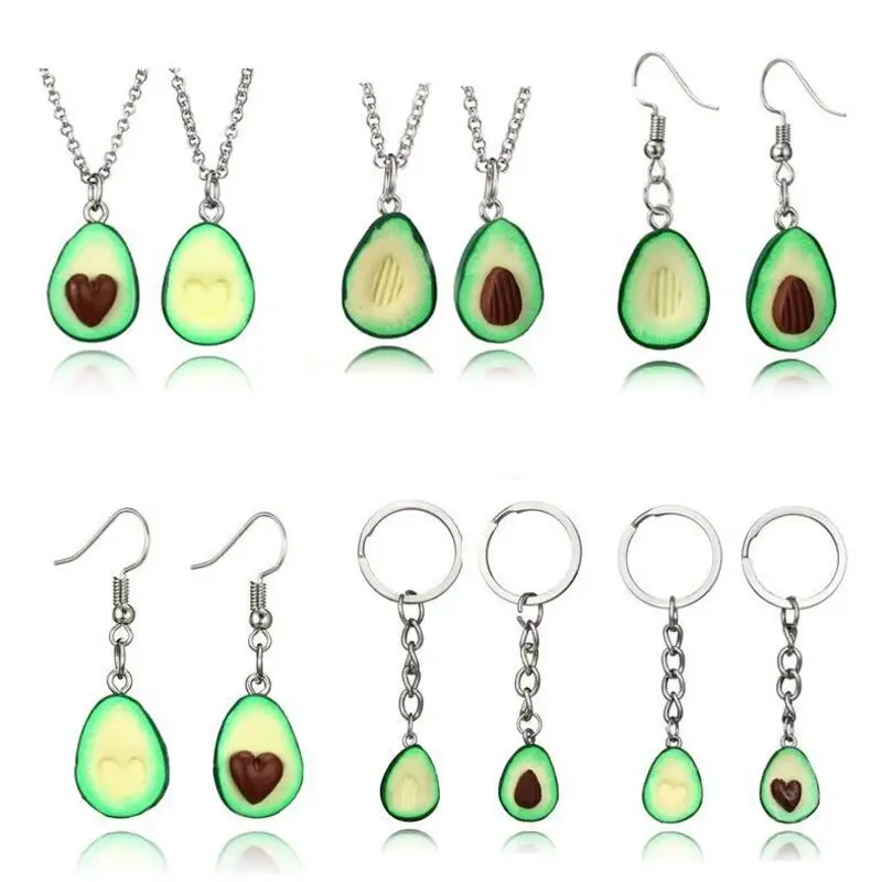 

Tocona Unisex New Fashion Two Design Matchable Green Fruit Avocado Shape Pendant Necklaces For Lovers Gilrs Cute Collar 6046