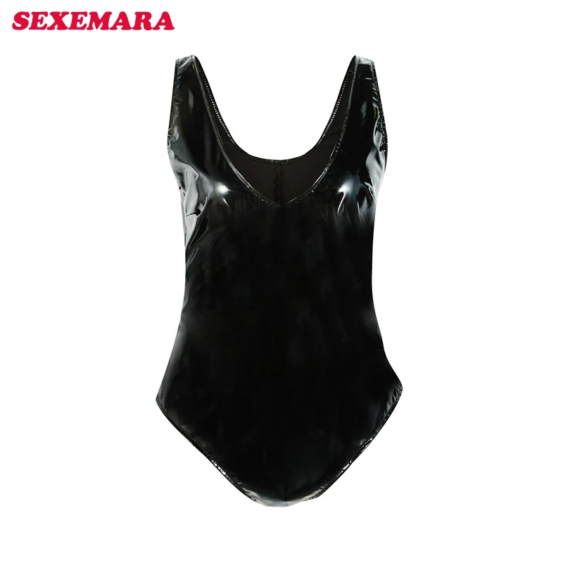 

Black V-Cut Front Bodysuit Sexy Straps Plain Skinny Sleeveless Bodysuits Women Summer Stretchy Minimalist Bodysuits SEXEMARA