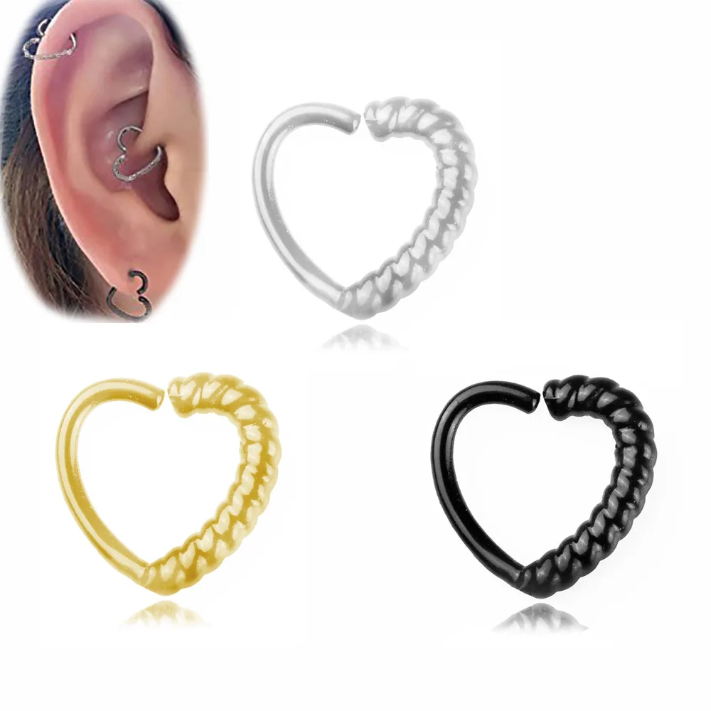

New arrival 1pc 16G 1.2X8mm copper twist weave heart tragus helix conch cartilage piercing earring body jewelry