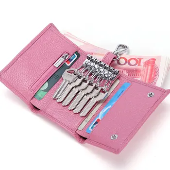 

Trifold Leather Key Case Wallet Card Cash Change Pouch Zipper Coin Holder 11x7x3cm