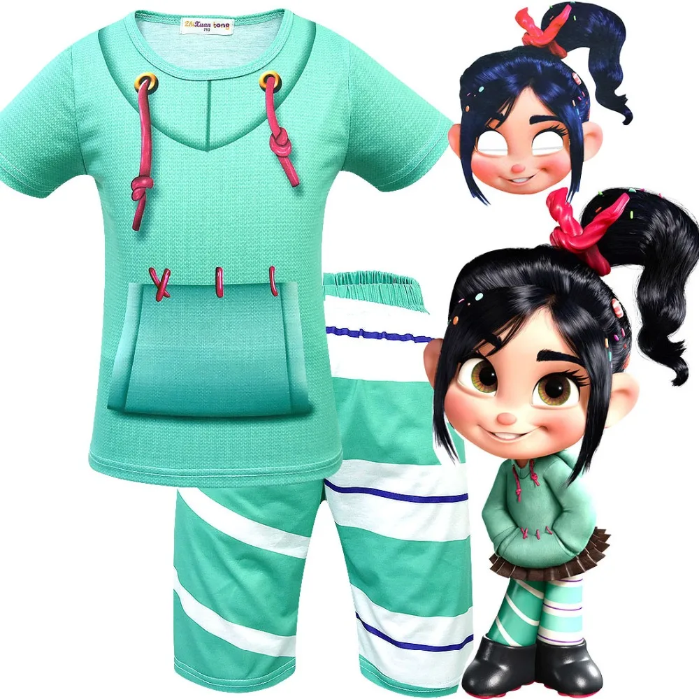 Wreck-It Ральф 2 Vanellope von Schweetz костюмная Маска Косплей Детская летняя домашняя одежда для девочек модные пижамы костюмы для выпускного вечера