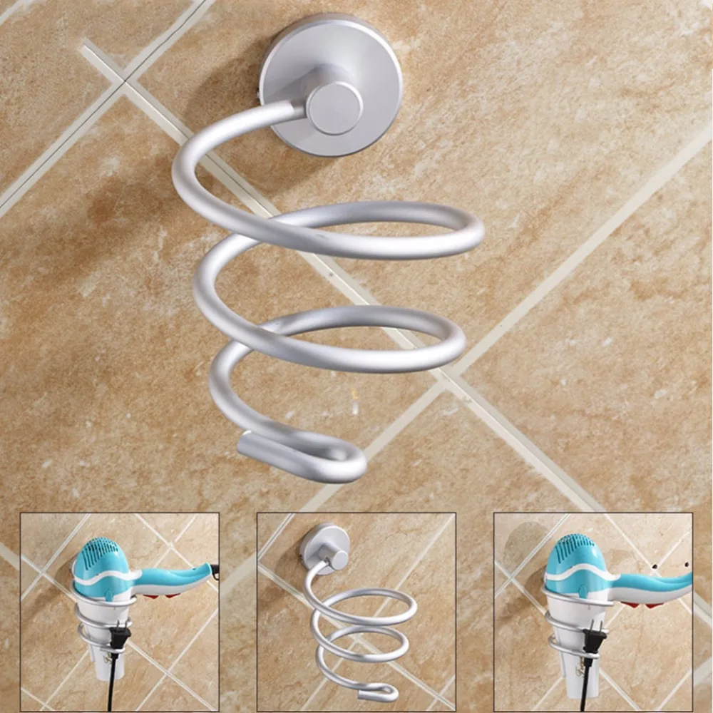Aluminum Hair Dryer Rack Wall Mounted Bathroom Flat Spiral Stand Holder