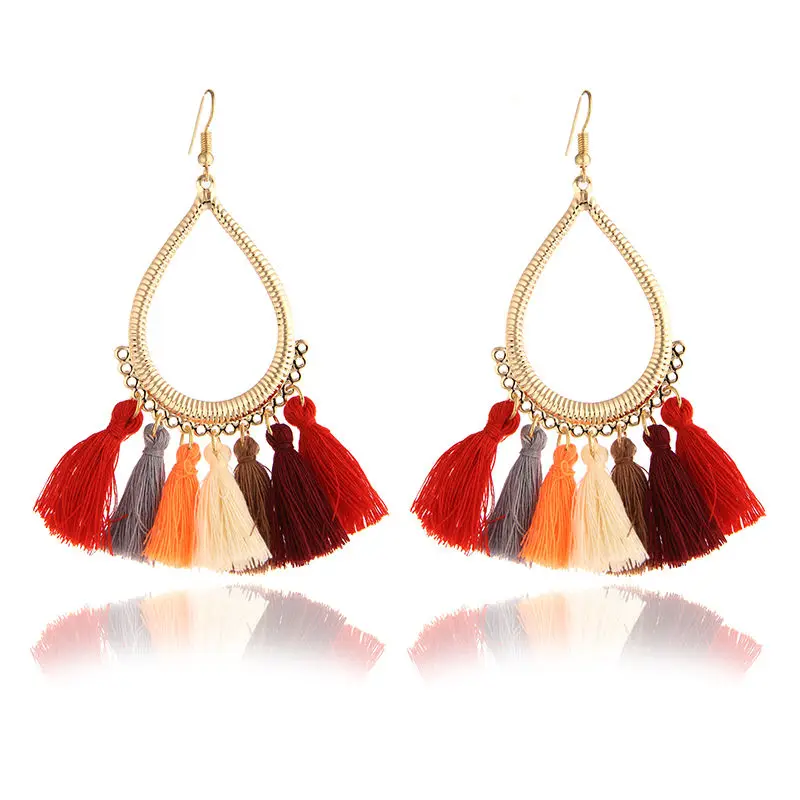 

New Bohemia Women Water Drop Shape Alloy Earrings Tassel Pendant Earrings Woman Vintage Ethnic Style Ear Rings Jewelry e0266